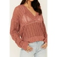 thumbnail image 3 of Cleo + Wolf Women's Blythe Deep V Weave Hooded Pullover Peach Medium  US, 3 of 4