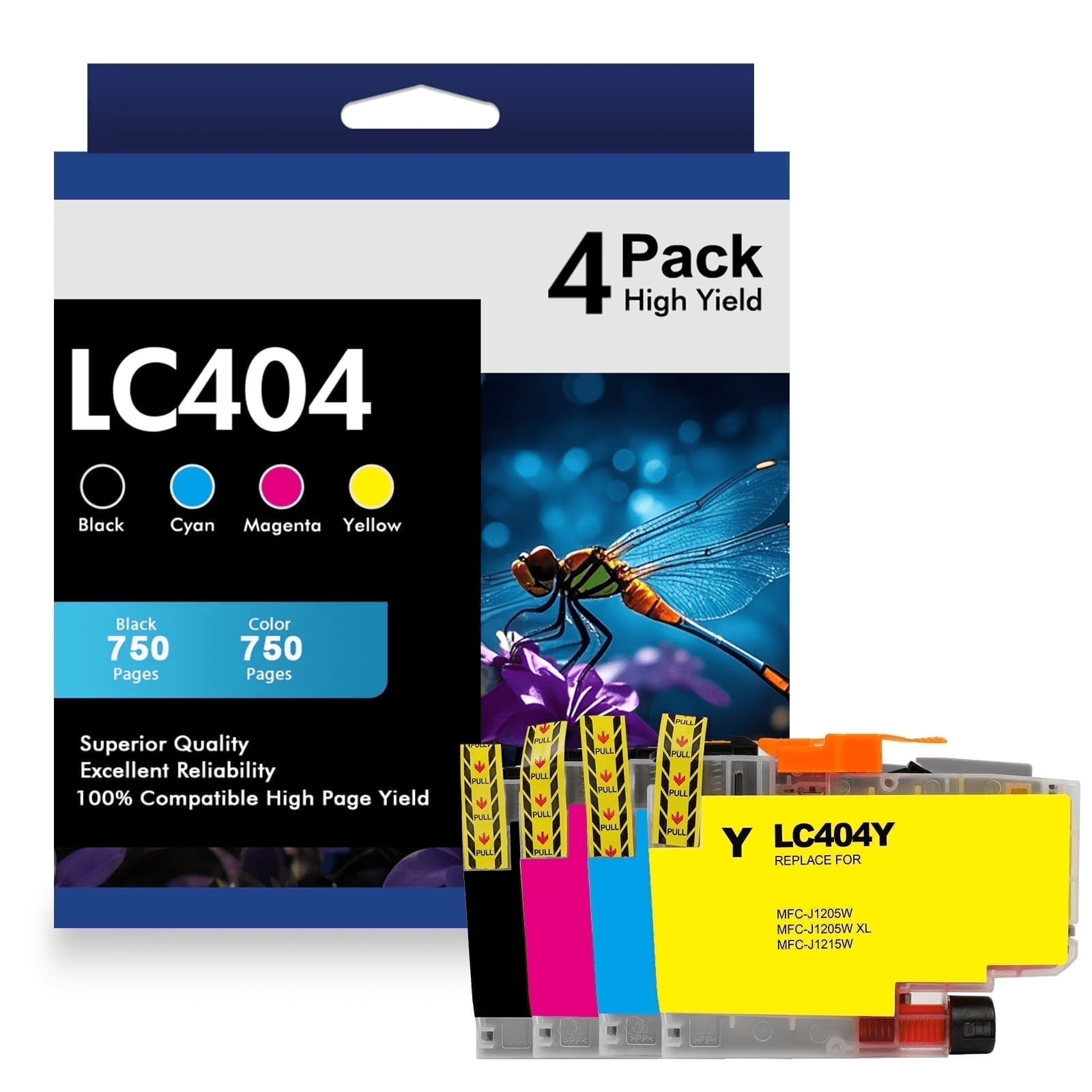 LC404 Ink Cartridges High Yield Compatible for Brother LC404 LC-404 Work for Brother MFC-J1205W MFC-J1215W MFC-J1205W XL Printer Ink (Black Cyan Magenta Yellow,4 Pack)