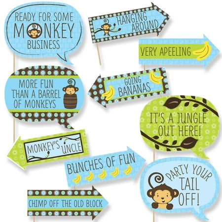 Monkey Birthday Parties Funny Blue Monkey Boy - Baby Shower or Birthday Party Photo Booth Props Kit - 10 Piece ()