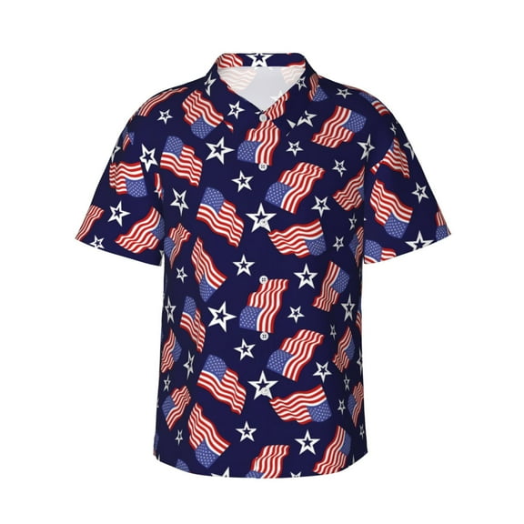 Mens Casual Button Down Short Sleeve Hawaiian Shirts,Fourth of July US Flags Stars Shirts Regular Fit Beach Summer Shirts with Front Pocket,XL