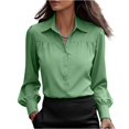 thumbnail image 2 of Chic Lapel Button-Up Shirt: Relaxed Fit Long Sleeve Top for Women, Great for Work from Home, Casual Office, Weekend Walks, and Stylish Yet Comfortable Daily Attire,Green - L, 2 of 5