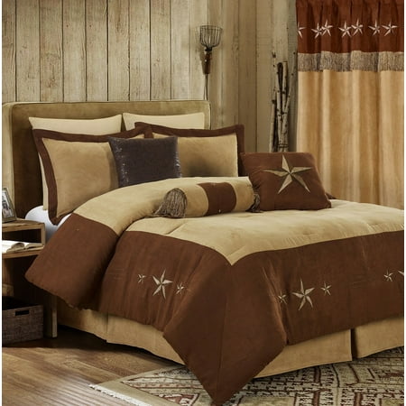 Western Cal King Bedding Chezmoi Collection Winslow 7-Piece Western Star Embroidery Microsuede Oversized Comforter Bedding Set ()
