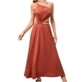thumbnail image 1 of Pompotops Mode Femmes Décontracté Uni Aguichant une Encolure Sans Manches Dos Nu Ceinture Longue Robe, 1 of 8