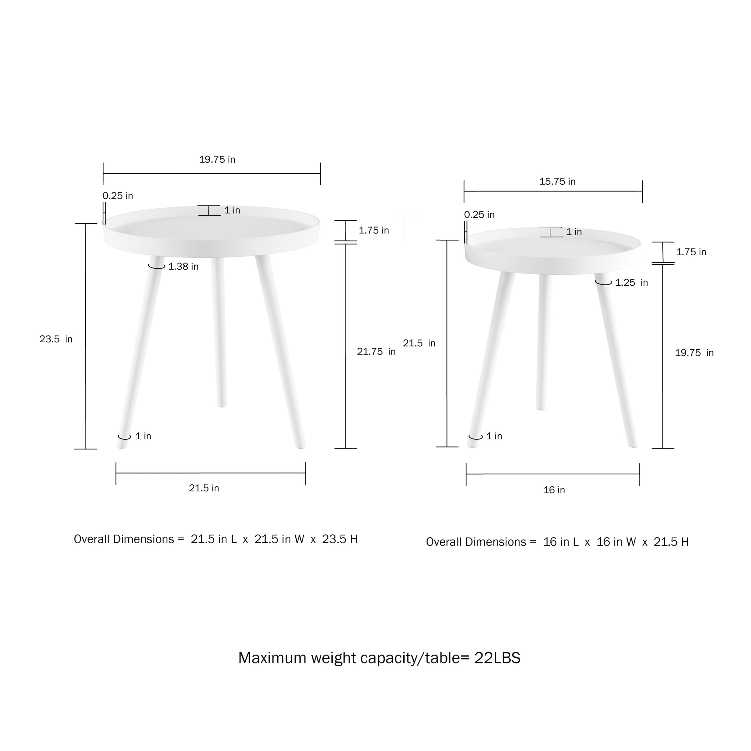 Lavish Home Nesting End Tables Circular Contemporary Decor, Set of 2 (White)