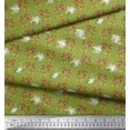 thumbnail image 2 of Soimoi Green Modal Satin Fabric Red Berries & Polo Rose Floral Print Sewing Fabric Yard 42 Inch Wide, 2 of 3