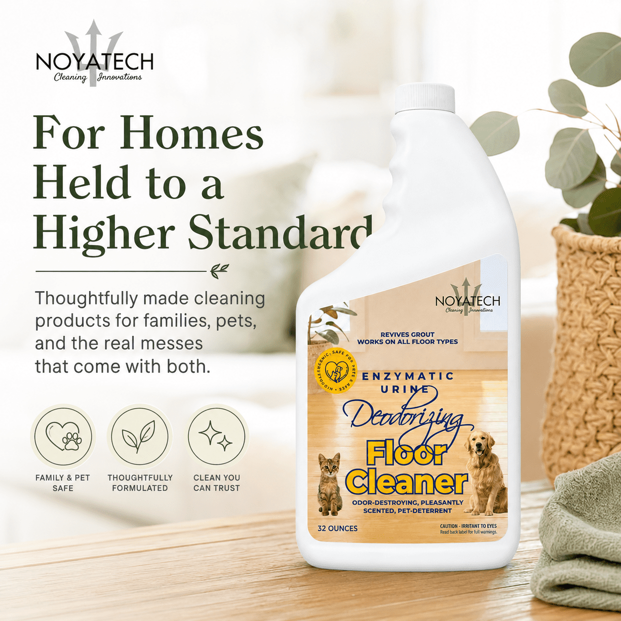 NOYATECH Pet Floor Cleaner – Enzymatic Degreaser & Odor Eliminator, Pet-Safe, Non-Toxic, Eco-Friendly, 32 oz