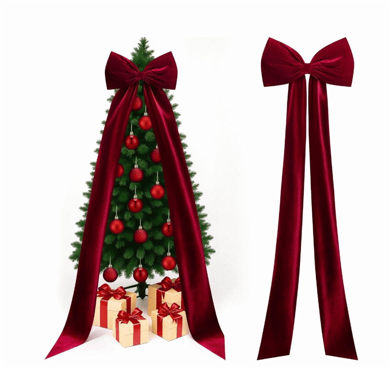 Dpityserensio Bows Xmas Extra Large Velvet Christmas Tree Topper Bow 118 X 28 Inch Red Bow With Long Streamers Oversized Wrapping Gifts For Holiday Xmas Tree Wedding Home Party D