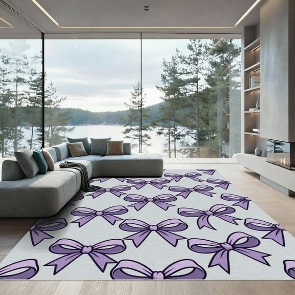 ODIKA 4' x 6' Machine Washable Non-Slip Area Rug, coquette print High Traffic Rug, Purple, 1255783