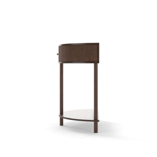 Aukfa Half Moon Console Table with Rattan Storage Cabinet,Side Table Sofa Table for Living Room, Hallway,Brown