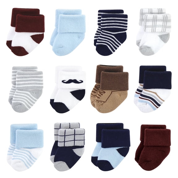 Little Treasure Basics Infant Baby Cozy Terry Baby Sock 12-Pack, Little Gentleman, 0-6 Months