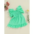thumbnail image 6 of Musuos Little Girls Solid Casual Dress 1-5Years Ruffled Trim Flutter Sleeve Square Neck Smocked Silhouette Back Cut-out Summer Dresses, 6 of 10