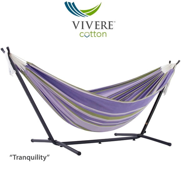 Vivere Double Cotton Hammock with Stand and Carry Bag (9ft/280cm) Tranquility