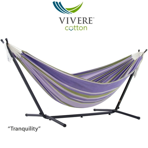 Vivere Double Cotton Hammock with Stand and Carry Bag (9ft/280cm) Tranquility