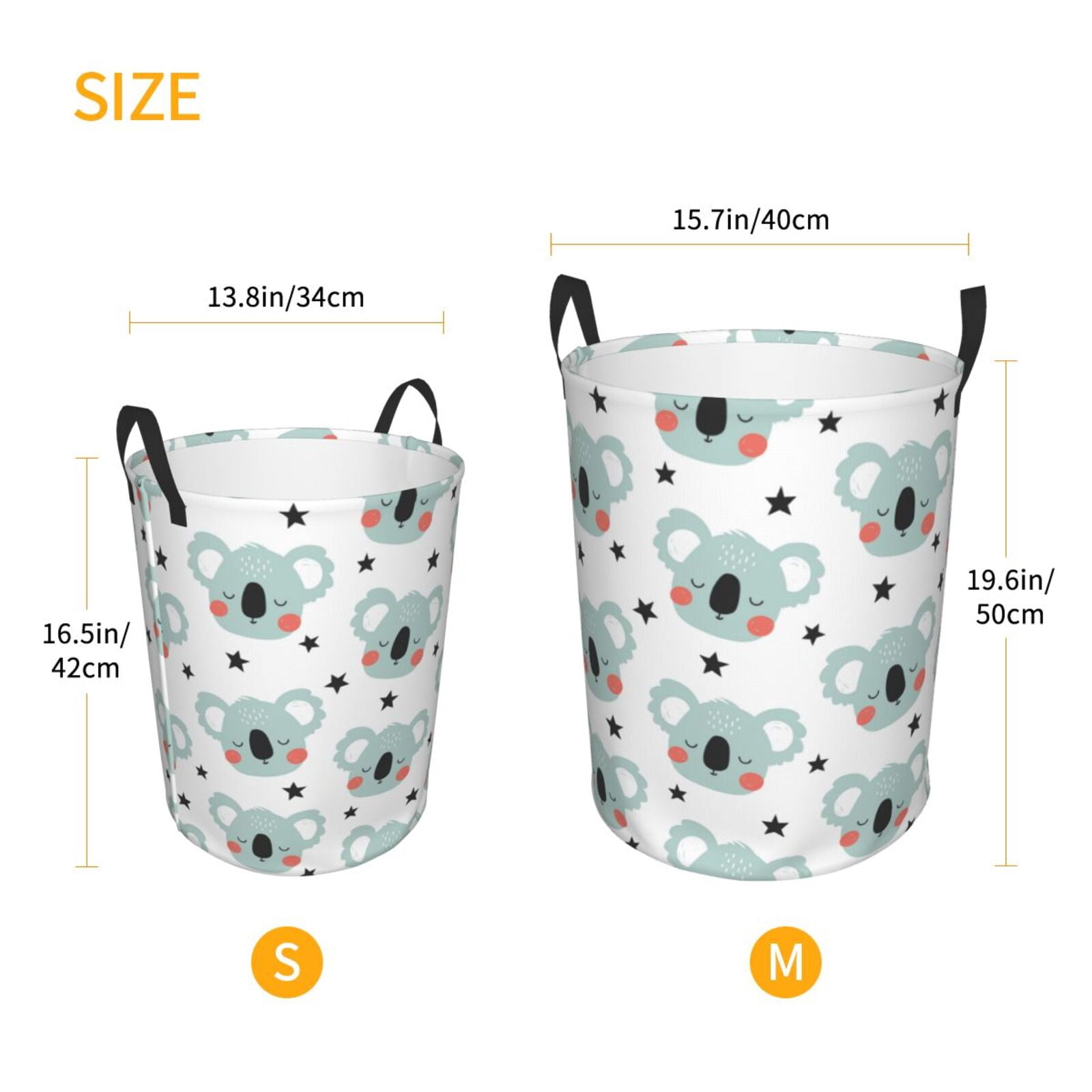 Large Laundry Basket with Handles - Green Koala Black Star Kids Baby Dirty Clothes Laundry Hamper for Bedroom Aesthetic