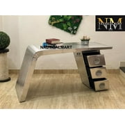 NauticalMart Aviator Wing Desk Aluminium Table Home Office Aviator Furniture Decor (Three Drawer, 68 Inches)