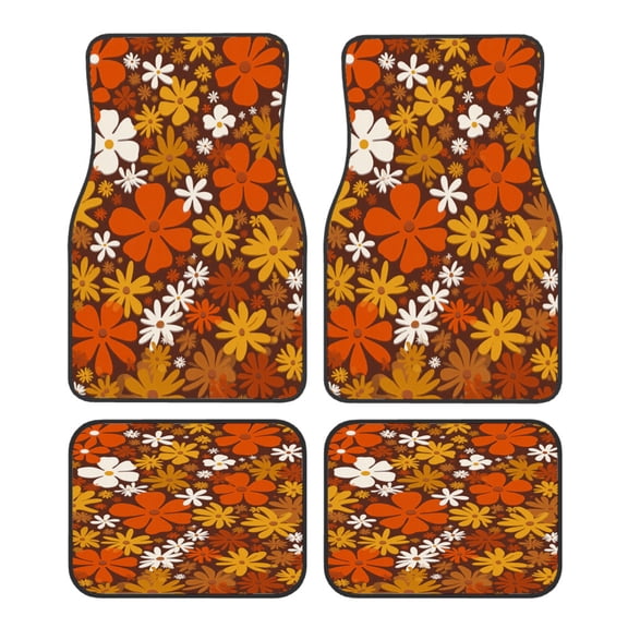 4-Piece Car Floor Mats Set, Retro Floral Crystal Velvet Automotive Front & Rear Floor Liners, Universal Fit for Car, Truck, SUV