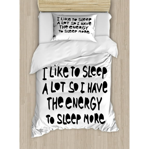 Sleep Duvet Cover Set Twin Size, Calligraphy Inspiration Doodle Graphic Design Typography Element Hand Written, Decorative 2 Piece Bedding Set with 1 Pillow Sham, Black and White, by Ambesonne