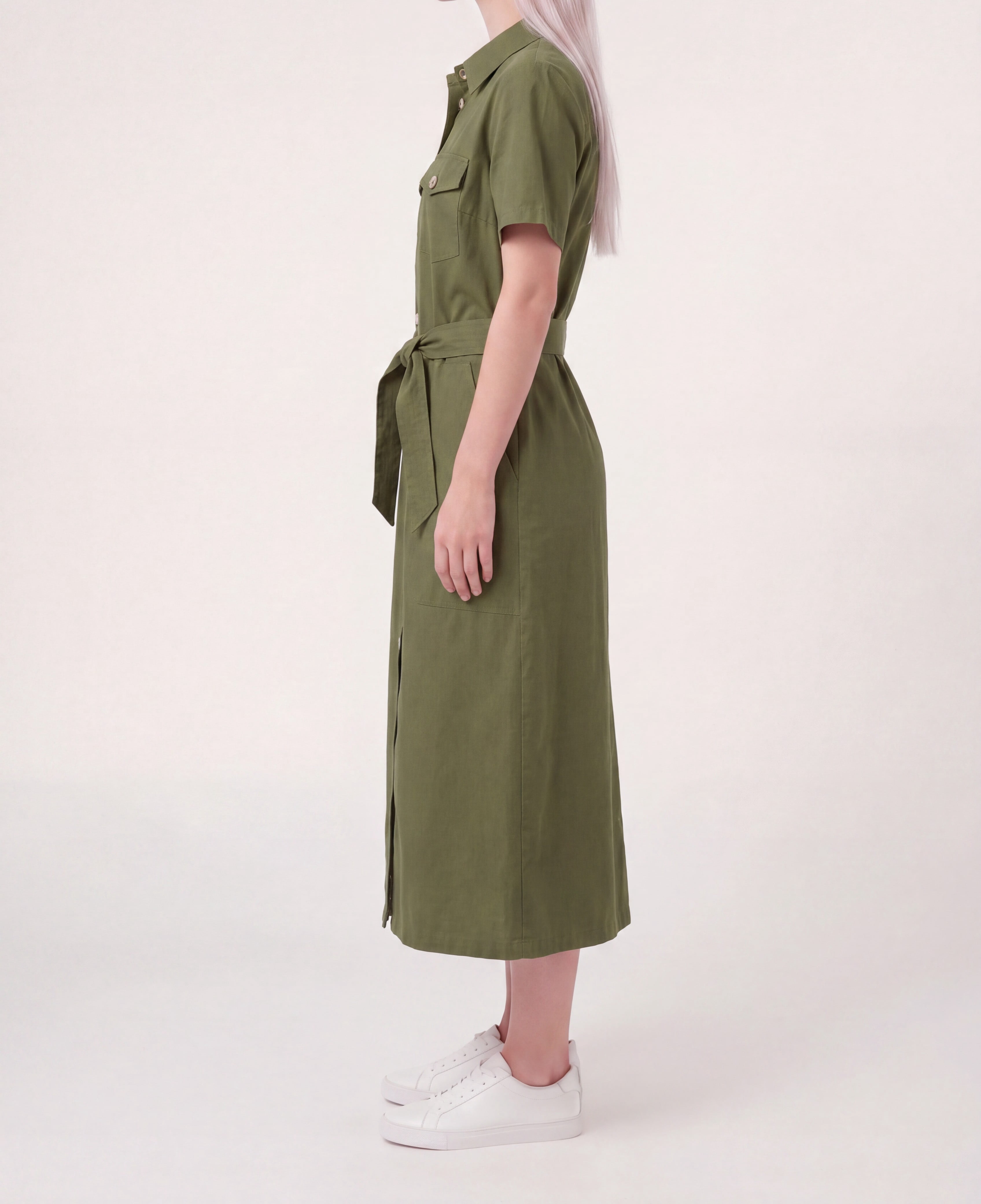 Millenium Women's Printed Short Sleeve 4 Pocket Belted Midi Dress
