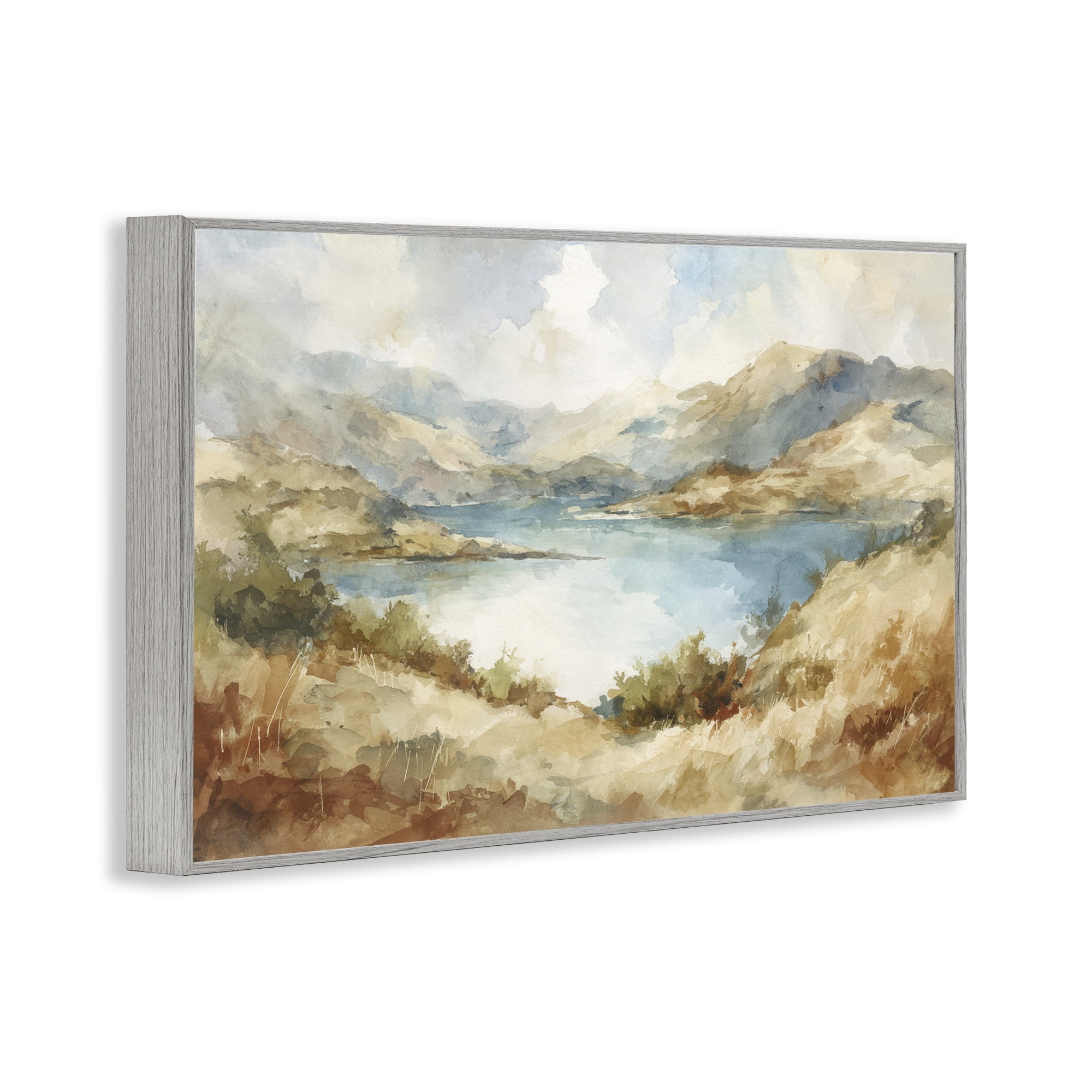 Stupell Industries Secret Mountain Lake Panorama Gray Framed Giclee Art, design by Petal Prints Design