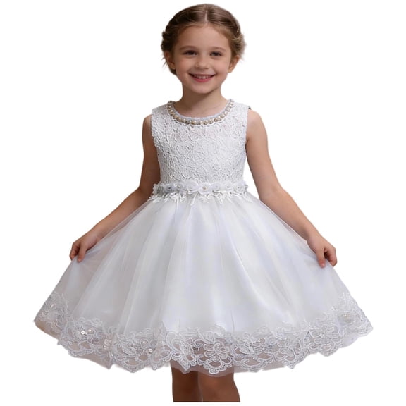 CYRBOKO Flower Girl Dresses, A-line Summer Formal Wedding Princess Dresses White Size 3-4 T