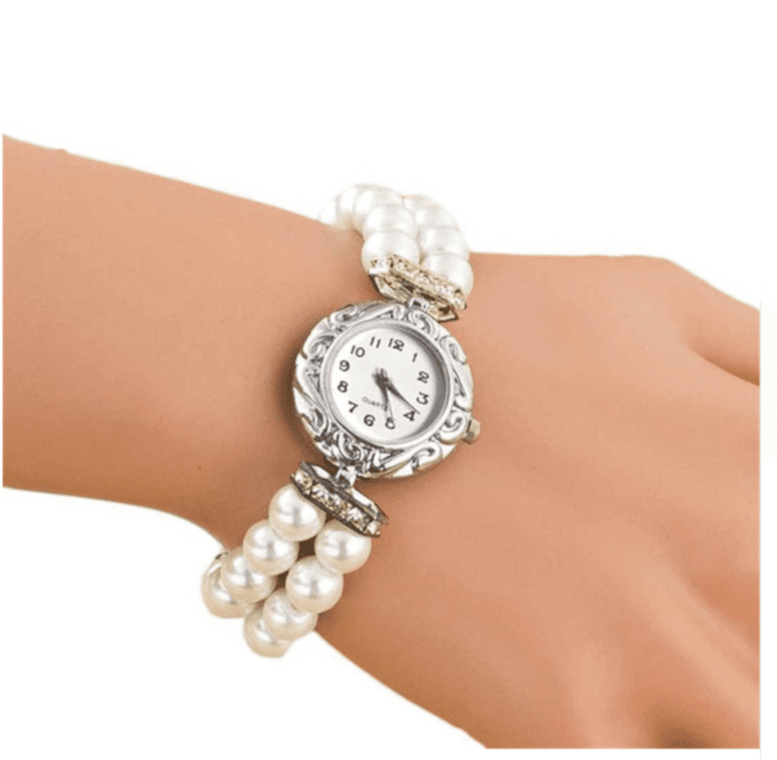 Simulated Pearl Watch with Crystal Stones Stretch Band 8 Mm Pearl W-331 ...