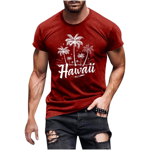 Hombres Pantalones Cortos de Manga Corta Impresa Casual Cuello Redondo Superior, Camisa de Moda para el Verano Y la Primavera