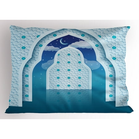 - Moroccan Pillow Sham Arabic Quote Textured Mosque Arch Door with Cloudy Star Sky Night Backdrop Print, Decorative Standard Size Printed Pillowcase, 26 X 20 Inches, Navy Blue, by Ambesonne