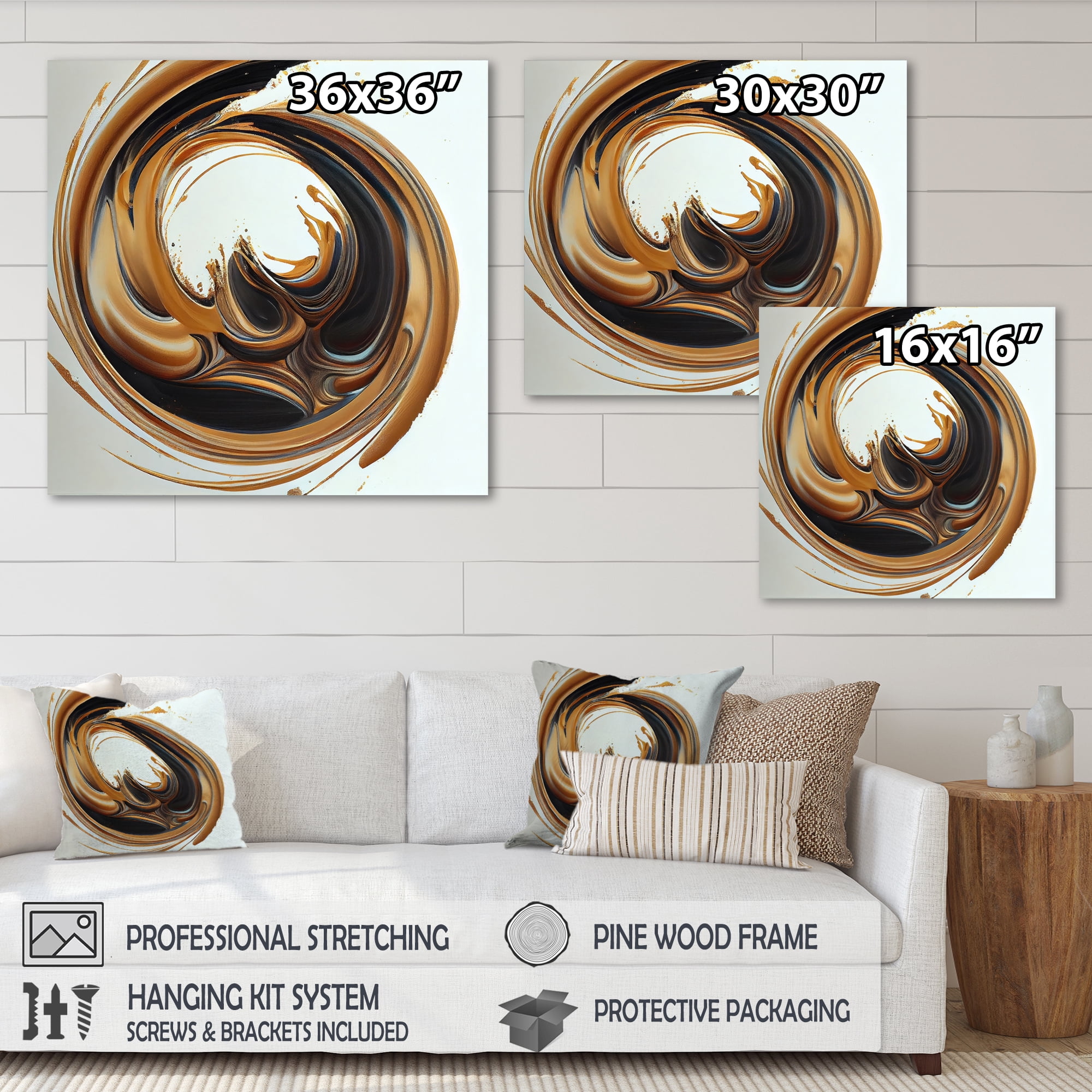 Designart Black And Gold Swirl II Canvas Wall Art