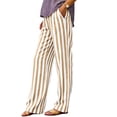 thumbnail image 6 of hlysgo Women's Striped Print Trousers Casual High Waist Fashion Pants Summer Loose Wide Leg Pant with Pockets Yellow,M, 6 of 6