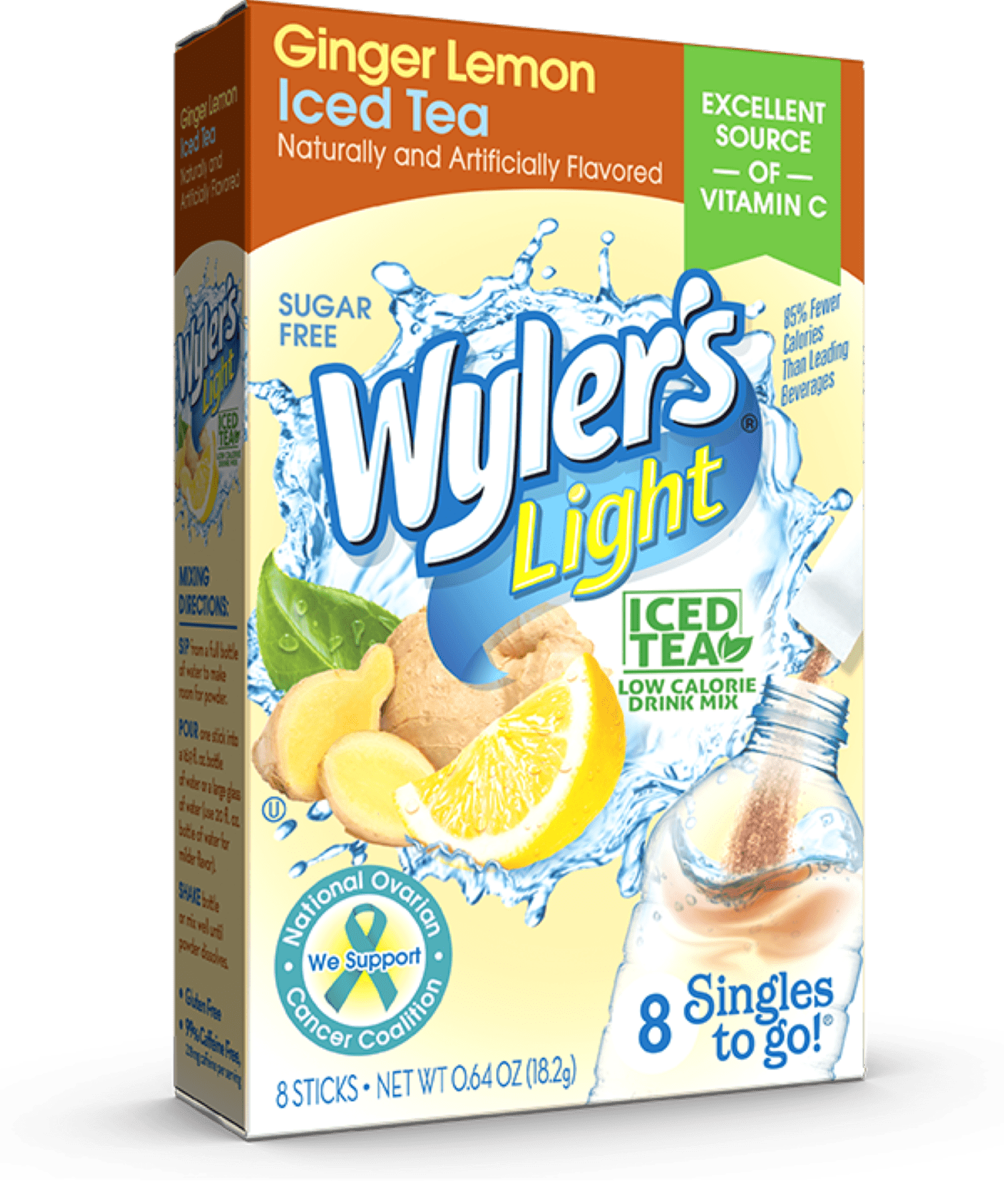 Wyler's Light Ginger Lemon Iced Tea, Singles To Go Powder Packets, Water Drink Mix, (Pack of 12)