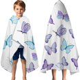 thumbnail image 3 of White Blue Purple Butterfly Pattern Hooded Bath Towel，60"x35" for Ages 3 To 12 Kids, Quick Dry Lightweight Soft Microfiber Hood Beach Towel Cover Up for Kids, 3 of 7