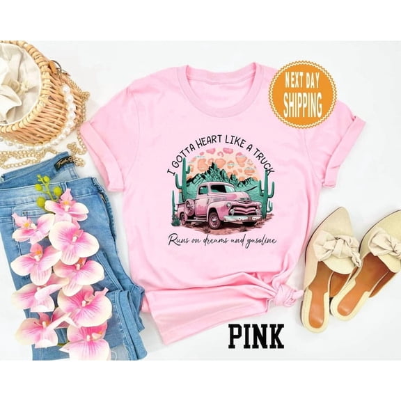 I Got A Heart Like A Truck Shirt, Western Shirt, Country Music Shirt, Heart Like A Truck Shirt, Cow Shirt, Western Sunset Tee LIGHT PINK Unisex S-5XL Hot Trending Shirt, Vintage Birthday Gift