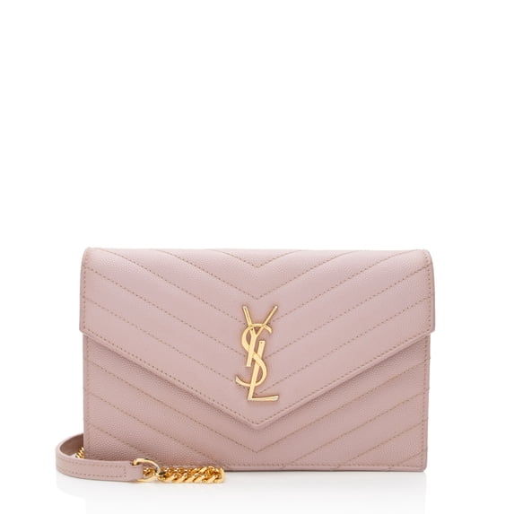 Pre-Owned Saint Laurent Matelasse Grain de Poudre Monogram Envelope Chain Wallet