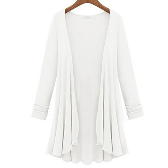 Sexy Dance Ladies Outwear Open Front Coat Long Sleeve Top Loose Cardigan Solid Color Jacket White 5XL