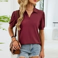 thumbnail image 6 of YueHuiYing Womens Shirts Short Sleeve V Neck Business Casual Collared Work Tops Tunic Tee Basic Solid Summer Tops, 6 of 8
