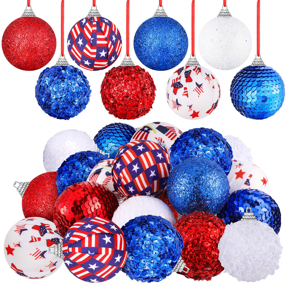 Coolmade 4th of July Ball Ornaments, 12pcs Independence Day Hanging Decorations for Patriotic Day Veterans Party, 2.36 inch