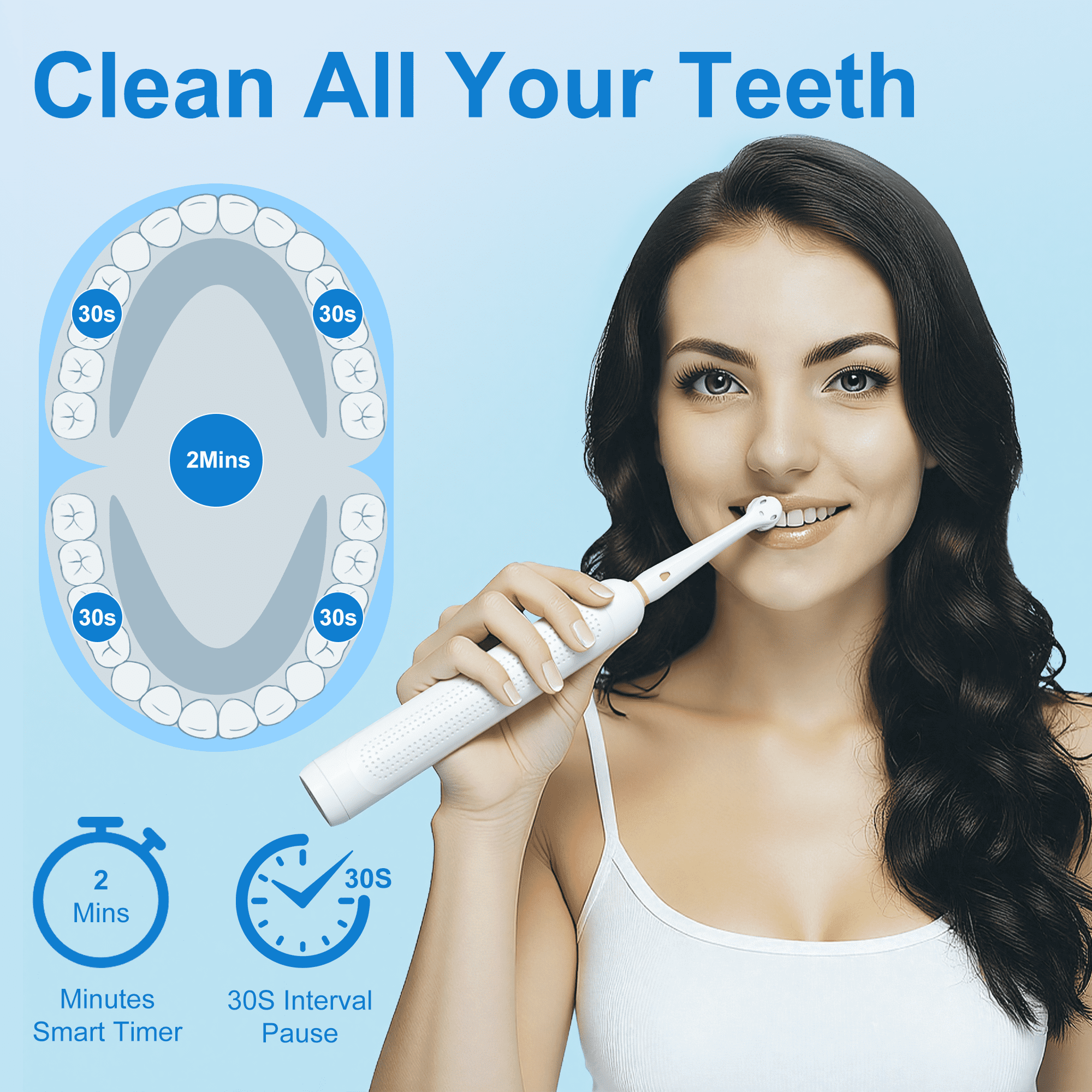 JUUTREN Electric Toothbrush for Adults, Sonic Rechargeable Toothbrush with 70-Day Battery Life, IPX8 Waterproof, Travel-Friendly, 3 Modes, 2 Brush Heads, 2-Minute Smart Timer