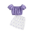 thumbnail image 1 of Franhais Girl Two Pieces Outfits Set, Elastic Solid Color Crop Tops+ Floral Lace High Waist Skirt, 1 of 9