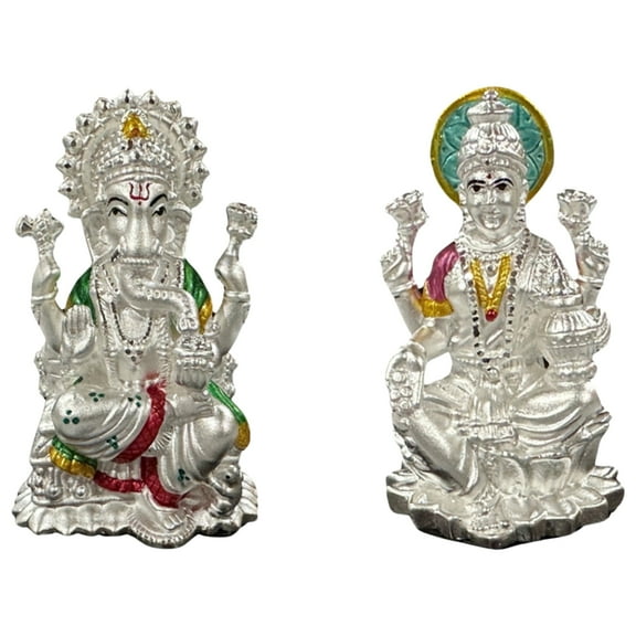 999 Pure Silver Ganesh & Lakshmi idol with Separate Stand (Figurine #01)
