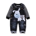 thumbnail image 1 of LvYinLi Lindo traje de ropa para bebé niño camiseta de manga larga a rayas+mono de mezclilla mono pantalones conjuntos (9-14 meses negro oscuro), 1 of 5