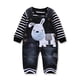 thumbnail image 1 of LvYinLi Lindo traje de ropa para bebé niño camiseta de manga larga a rayas+mono de mezclilla mono pantalones conjuntos (9-14 meses negro oscuro), 1 of 5