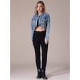 thumbnail image 3 of Unique Bargains Women's Button Down Cargo Pockets Washed Jean Jackets L Gray Blue, 3 of 7
