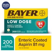 Bayer Aspirin Low Dose, 81 mg, for Cardiovascular Disease Enteric Coated Tablets, 200 Count
