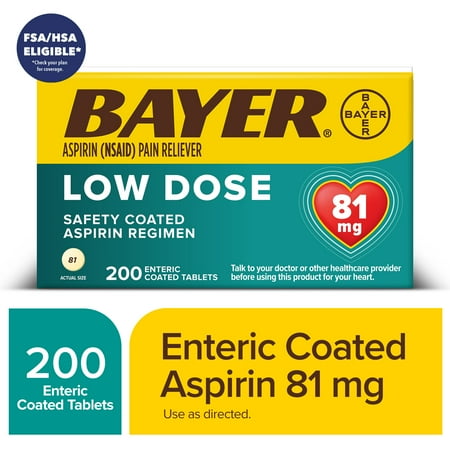 Bayer Aspirin Low Dose, 81 mg, for Cardiovascular Disease Enteric Coated Tablets, 200 Count