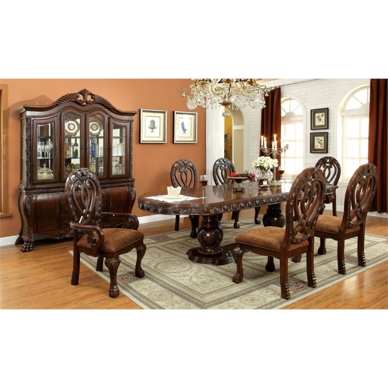 Wood Extendable Dining Set In Cherry, Cherry Furniture Dining Room Table And Chairs