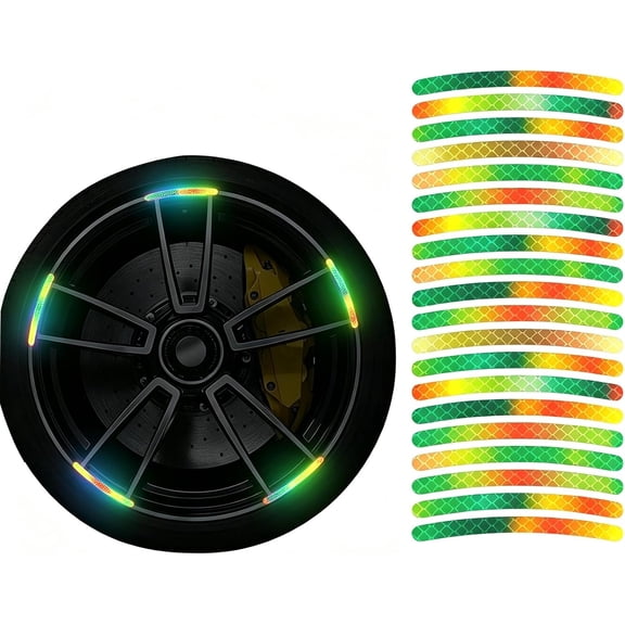 Reflective Car Rim Stickers, 20Pcs Multicolored Waterproof PVC Decals for Night Safety