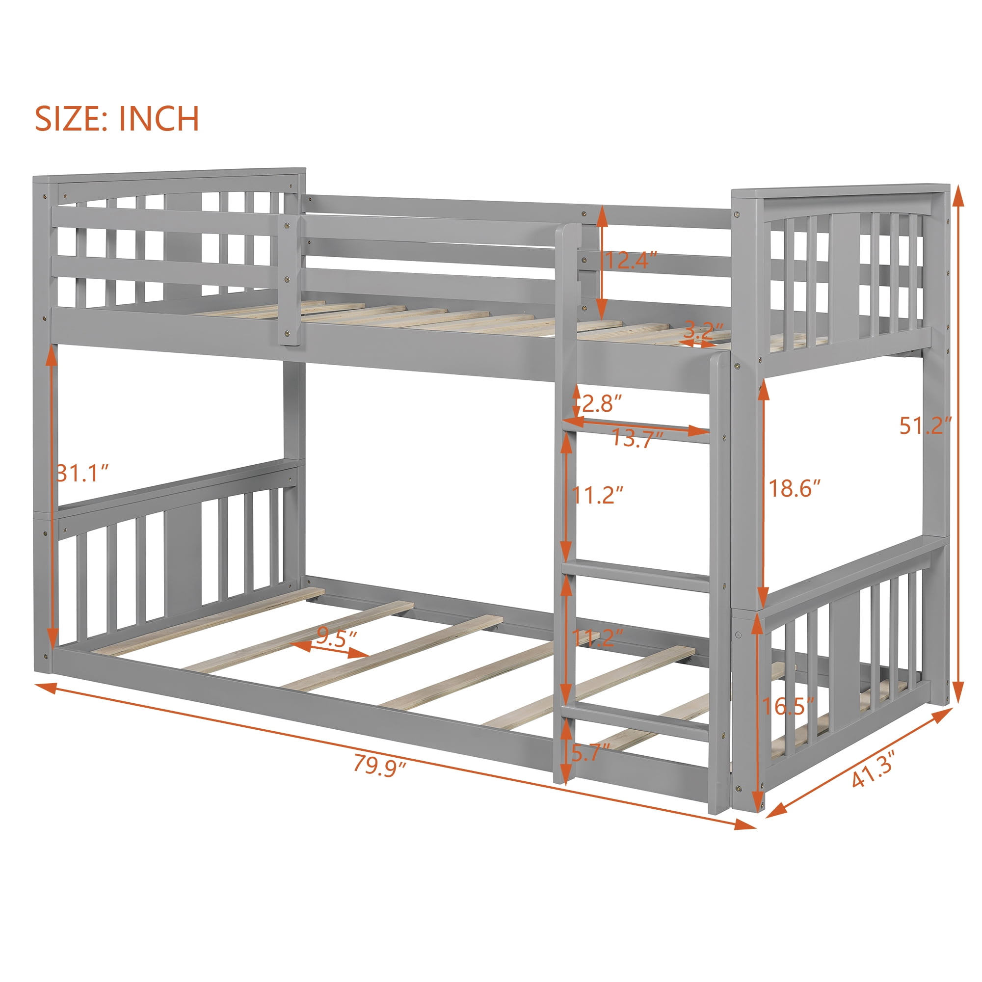 Aukfa Heavy Duty Twin over Twin Bunk Bed, Convertible Into Two Beds for Kids Teens, Gray