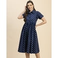 thumbnail image 2 of Moomaya Short Sleeves Spread Collar Flared Cotton Dress - Women's Elegant Dress, 2 of 9