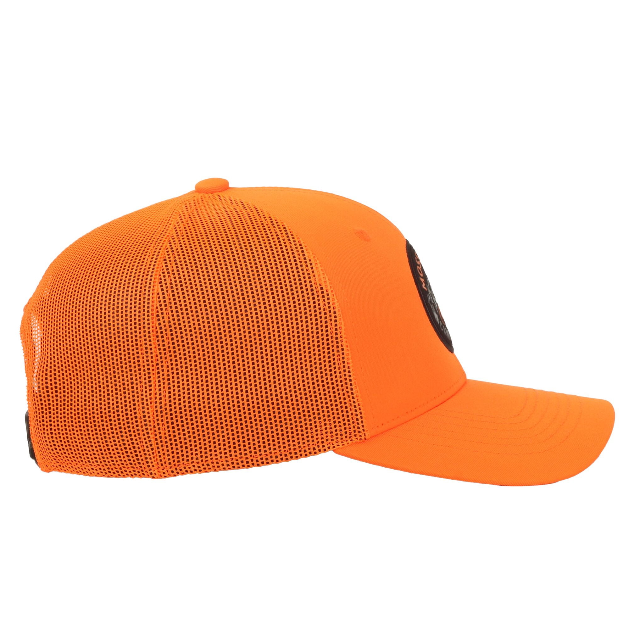 Mossy Oak Structured 6-Panel Trucker Hat – Blaze Orange High-Density Patch Logo Meshback Cap, One Size