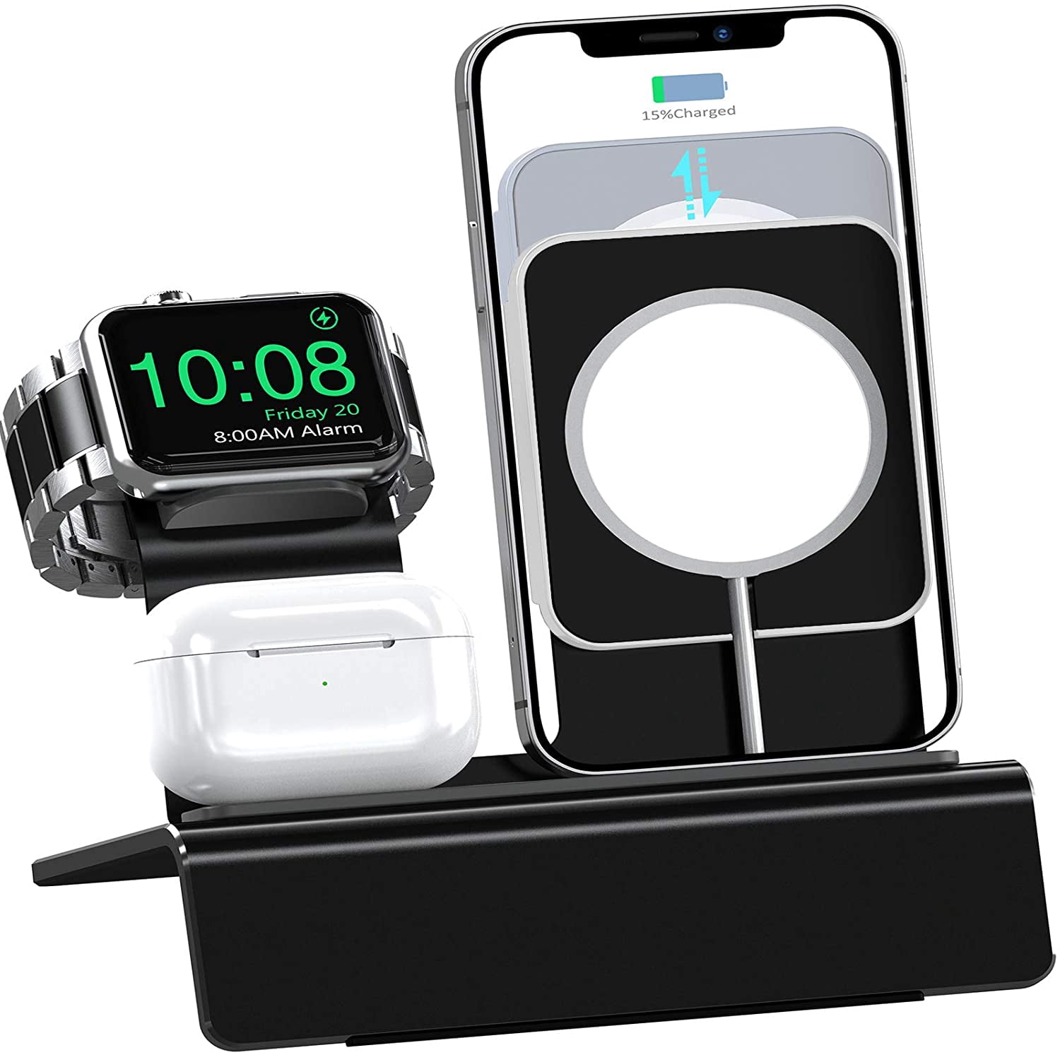 Dyfrio 3 in 1 Charging Stand, Compatible with Magsafe Stand iWatch Series 6/SE/5/4/3/2/1  AirPods Pro and iPhone Series 12/11/Xs/X Max/XR/X/8/ 8P/7/7P/6S/6S Plus(Charger  \u0026 Cables Required) Black | Walmart Canada